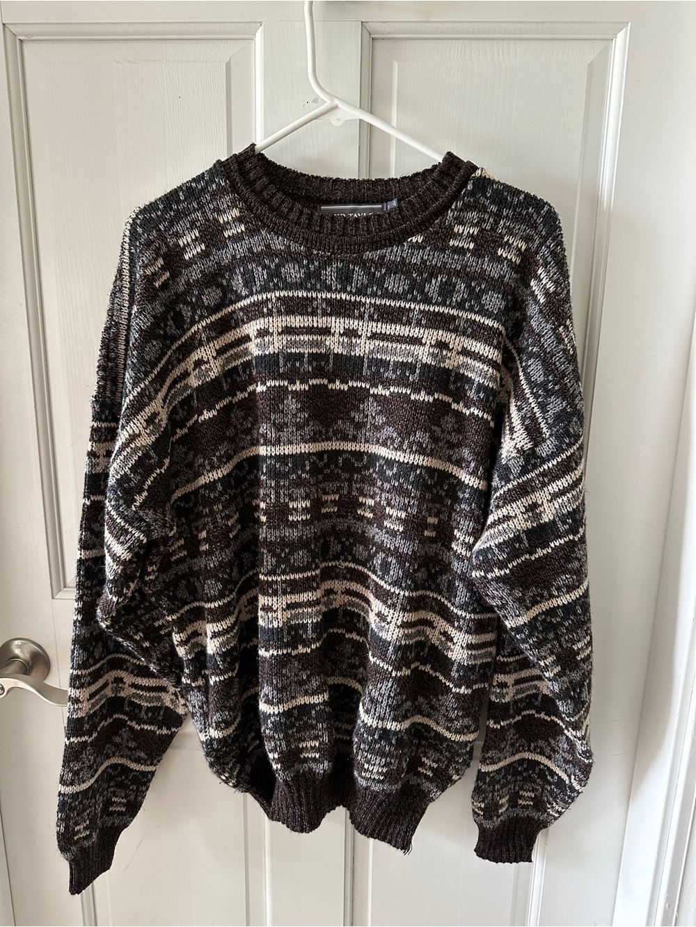 Vintage 90s David Taylor Geometric Pattern Grandpa Sweater XL Made in USA